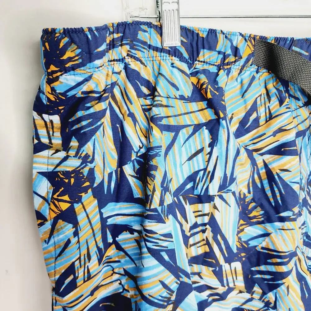 Columbia Omni Shade Swim Shorts Men's XL Blue Tropical Palm Print Lined Coastal
